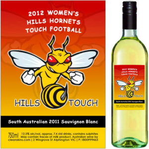 Hills Hornets Fundraiser wine label & bottle