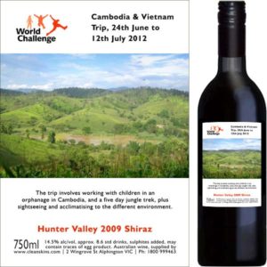 World Challenge Fundraiser wine label & bottle